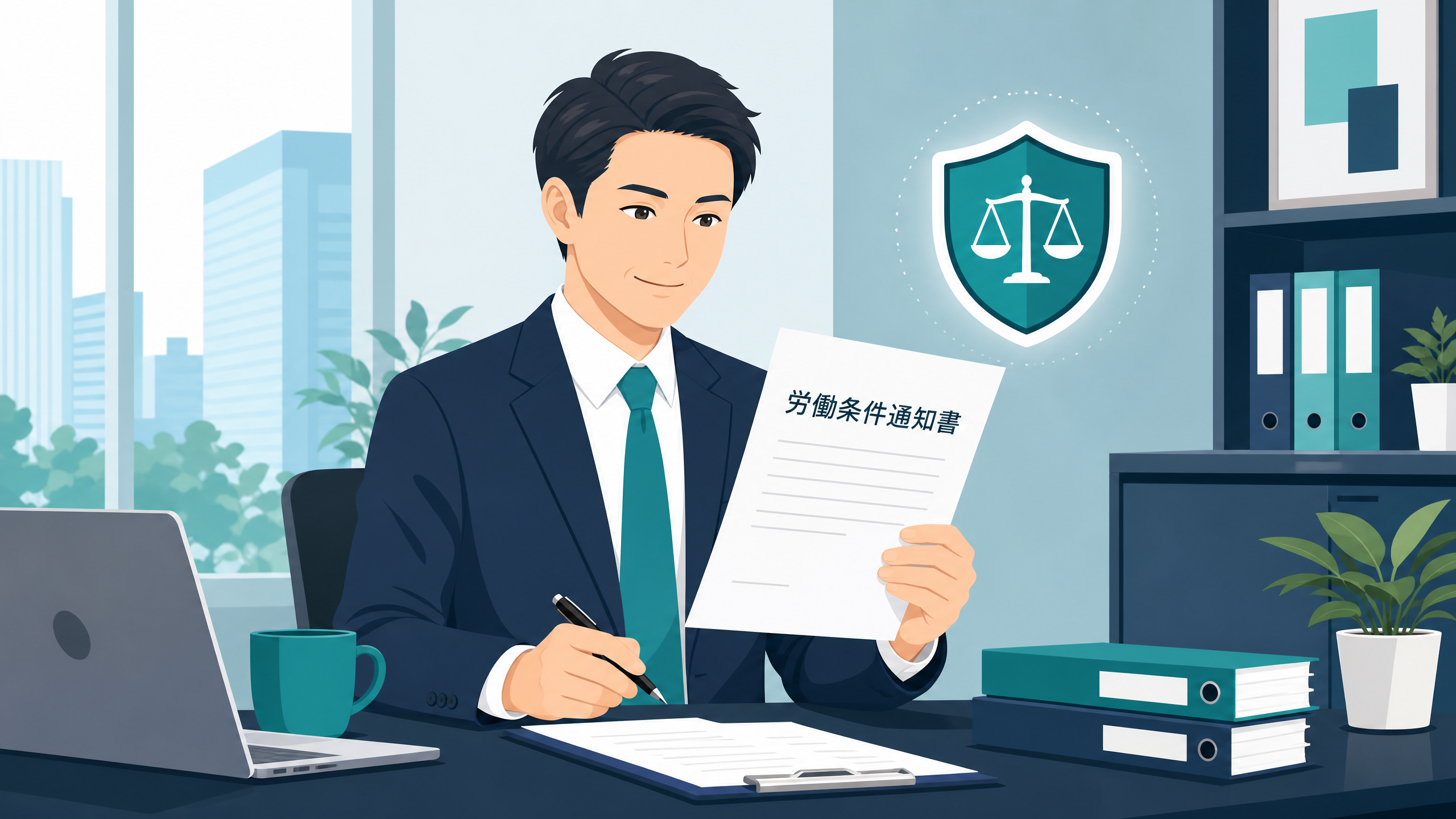 労働条件通知書を確認するビジネスパーソン